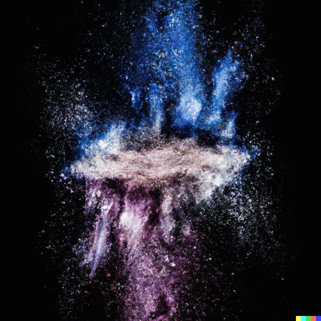 the discovery of gravity, made from a burst of colored powder, digital art